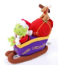 Grinch Who Stole Christmas Animated Musical Singing Plush Sled Max Dog